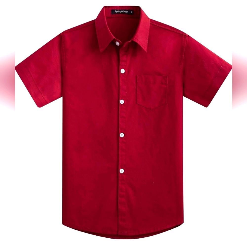 Spring & Gege Boys Preppy Formal Button Up Dress Shirt Burgundy Size Medium